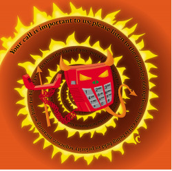 Humour column on the Hell of Voicemail. <i>The Medical Post</i> devilish looking touchtone phone holding a pitchfork in a spiral of flames