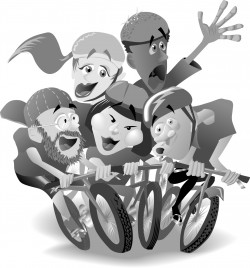 The Harmony of Cycling, <i>Alternatives</i> magazine. Five cyclist singing animatedly